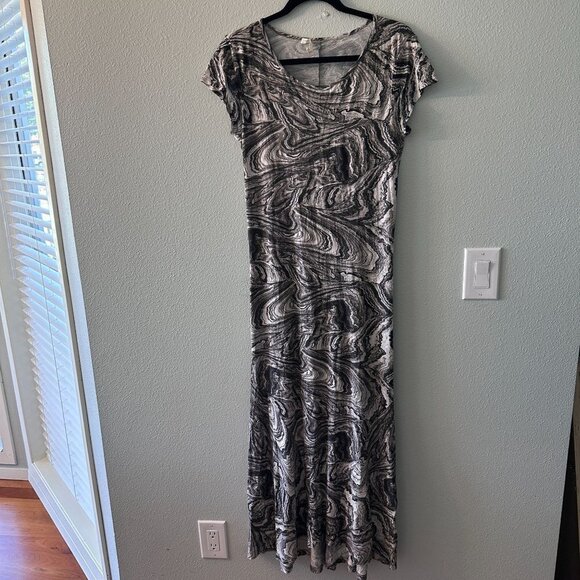 Peruvian Connection Short Sleeve Maxi Dress Women's Extra Small XS Gray Swirl - Picture 1 of 5